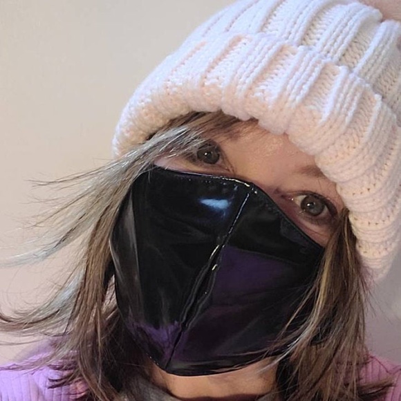 Handmade White Vinyl PVC Face Mask Wet Look Cosplay Costume Womens Mens Cyber - Picture 9 of 9